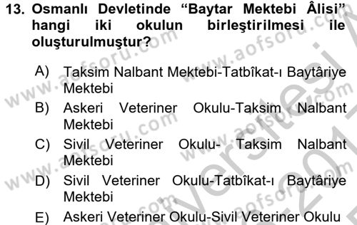 Veteriner Hizmetleri Mevzuatı ve Etik Dersi 2016 - 2017 Yılı 3 Ders Sınav Soruları 13. Soru