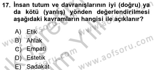 Veteriner Hizmetleri Mevzuatı ve Etik Dersi 2016 - 2017 Yılı 3 Ders Sınav Soruları 17. Soru