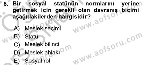 Veteriner Hizmetleri Mevzuatı ve Etik Dersi 2016 - 2017 Yılı 3 Ders Sınav Soruları 8. Soru