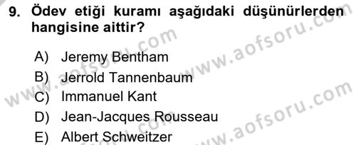 Veteriner Hizmetleri Mevzuatı ve Etik Dersi 2016 - 2017 Yılı 3 Ders Sınav Soruları 9. Soru