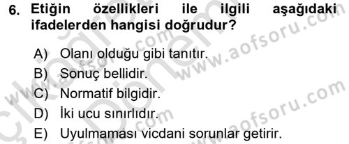 Veteriner Hizmetleri Mevzuatı ve Etik Dersi 2016 - 2017 Yılı (Vize) Ara Sınav Soruları 6. Soru