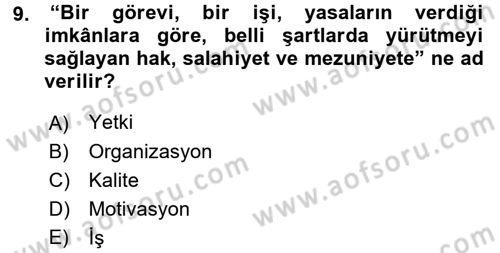 Veteriner Hizmetleri Mevzuatı ve Etik Dersi 2016 - 2017 Yılı (Vize) Ara Sınav Soruları 9. Soru