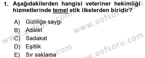 Veteriner Hizmetleri Mevzuatı ve Etik Dersi 2016 - 2017 Yılı (Final) Dönem Sonu Sınav Soruları 1. Soru