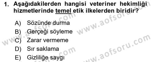 Veteriner Hizmetleri Mevzuatı ve Etik Dersi 2017 - 2018 Yılı 3 Ders Sınav Soruları 1. Soru