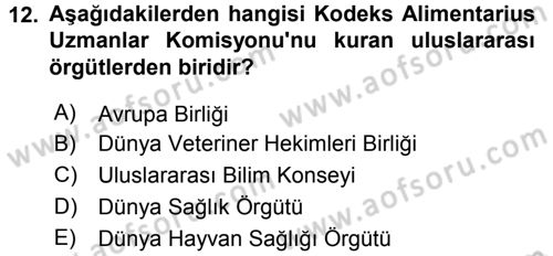 Veteriner Hizmetleri Mevzuatı ve Etik Dersi 2017 - 2018 Yılı 3 Ders Sınav Soruları 12. Soru