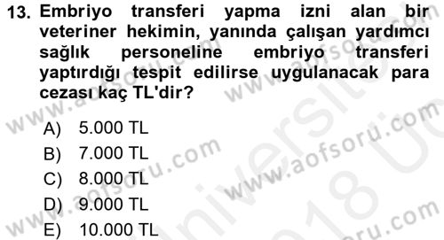 Veteriner Hizmetleri Mevzuatı ve Etik Dersi 2017 - 2018 Yılı 3 Ders Sınav Soruları 13. Soru