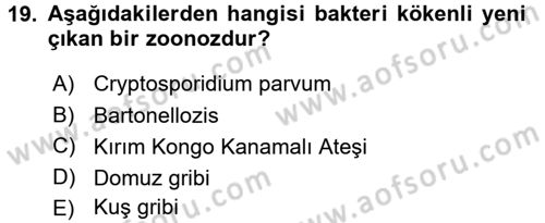 Veteriner Hizmetleri Mevzuatı ve Etik Dersi 2017 - 2018 Yılı 3 Ders Sınav Soruları 19. Soru