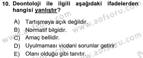 Veteriner Hizmetleri Mevzuatı ve Etik Dersi 2017 - 2018 Yılı (Vize) Ara Sınav Soruları 10. Soru