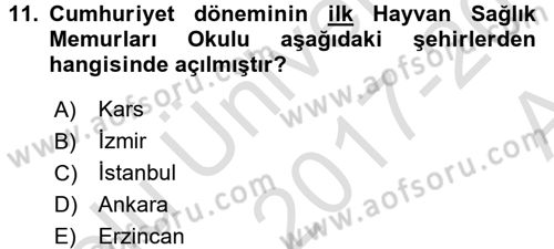 Veteriner Hizmetleri Mevzuatı ve Etik Dersi 2017 - 2018 Yılı (Vize) Ara Sınav Soruları 11. Soru