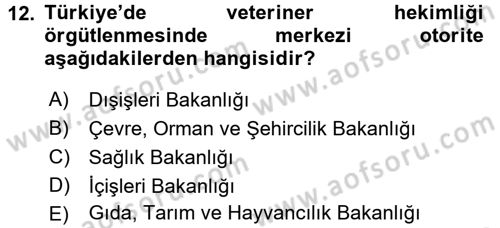 Veteriner Hizmetleri Mevzuatı ve Etik Dersi 2017 - 2018 Yılı (Vize) Ara Sınav Soruları 12. Soru