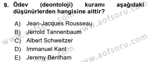 Veteriner Hizmetleri Mevzuatı ve Etik Dersi 2017 - 2018 Yılı (Vize) Ara Sınav Soruları 9. Soru