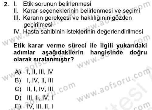 Veteriner Hizmetleri Mevzuatı ve Etik Dersi 2017 - 2018 Yılı (Final) Dönem Sonu Sınav Soruları 2. Soru