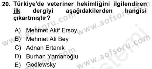Veteriner Hizmetleri Mevzuatı ve Etik Dersi 2017 - 2018 Yılı (Final) Dönem Sonu Sınav Soruları 20. Soru