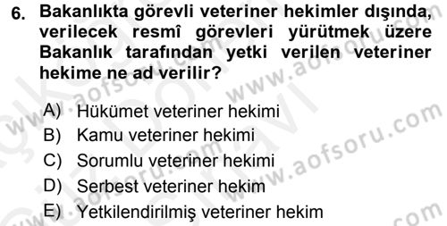 Veteriner Hizmetleri Mevzuatı ve Etik Dersi 2017 - 2018 Yılı (Final) Dönem Sonu Sınav Soruları 6. Soru