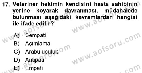 Veteriner Hizmetleri Mevzuatı ve Etik Dersi 2018 - 2019 Yılı 3 Ders Sınav Soruları 17. Soru