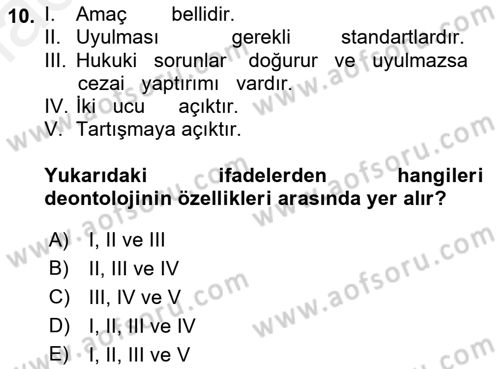 Veteriner Hizmetleri Mevzuatı ve Etik Dersi 2018 - 2019 Yılı (Vize) Ara Sınav Soruları 10. Soru