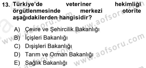 Veteriner Hizmetleri Mevzuatı ve Etik Dersi 2018 - 2019 Yılı (Vize) Ara Sınav Soruları 13. Soru