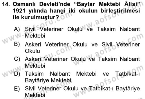 Veteriner Hizmetleri Mevzuatı ve Etik Dersi 2018 - 2019 Yılı (Vize) Ara Sınavı 14. Soru