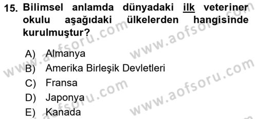 Veteriner Hizmetleri Mevzuatı ve Etik Dersi 2018 - 2019 Yılı (Vize) Ara Sınavı 15. Soru