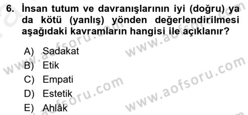 Veteriner Hizmetleri Mevzuatı ve Etik Dersi 2018 - 2019 Yılı (Vize) Ara Sınav Soruları 6. Soru