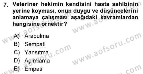 Veteriner Hizmetleri Mevzuatı ve Etik Dersi 2018 - 2019 Yılı (Vize) Ara Sınav Soruları 7. Soru