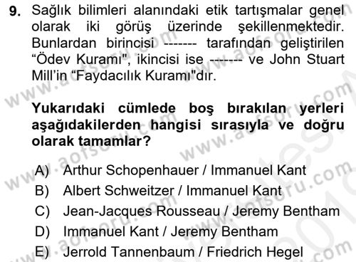 Veteriner Hizmetleri Mevzuatı ve Etik Dersi 2018 - 2019 Yılı (Vize) Ara Sınav Soruları 9. Soru