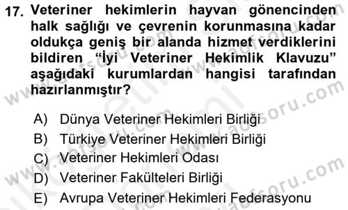 Veteriner Hizmetleri Mevzuatı ve Etik Dersi 2018 - 2019 Yılı (Final) Dönem Sonu Sınavı 17. Soru