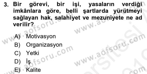 Veteriner Hizmetleri Mevzuatı ve Etik Dersi 2018 - 2019 Yılı (Final) Dönem Sonu Sınav Soruları 3. Soru