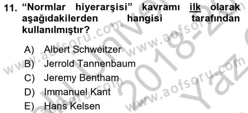 Veteriner Hizmetleri Mevzuatı ve Etik Dersi 2018 - 2019 Yılı Yaz Okulu Sınav Soruları 11. Soru