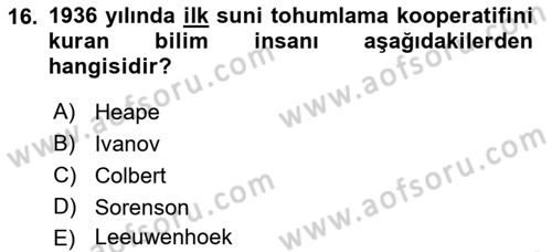 Veteriner Hizmetleri Mevzuatı ve Etik Dersi 2018 - 2019 Yılı Yaz Okulu Sınav Soruları 16. Soru