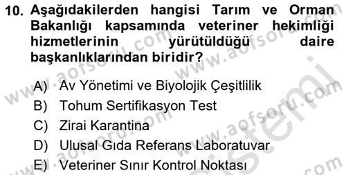 Veteriner Hizmetleri Mevzuatı ve Etik Dersi 2019 - 2020 Yılı (Vize) Ara Sınav Soruları 10. Soru