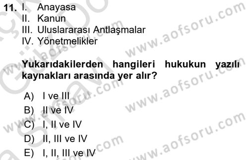 Veteriner Hizmetleri Mevzuatı ve Etik Dersi 2019 - 2020 Yılı (Vize) Ara Sınav Soruları 11. Soru