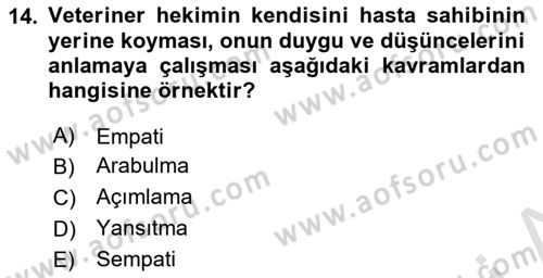 Veteriner Hizmetleri Mevzuatı ve Etik Dersi 2019 - 2020 Yılı (Vize) Ara Sınav Soruları 14. Soru