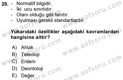 Veteriner Hizmetleri Mevzuatı ve Etik Dersi 2019 - 2020 Yılı (Vize) Ara Sınav Soruları 20. Soru