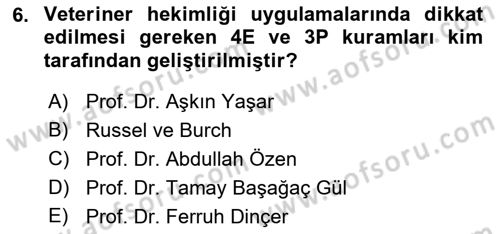 Veteriner Hizmetleri Mevzuatı ve Etik Dersi 2019 - 2020 Yılı (Vize) Ara Sınav Soruları 6. Soru