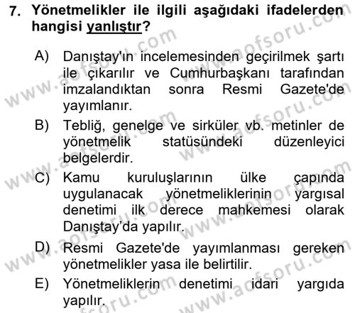 Veteriner Hizmetleri Mevzuatı ve Etik Dersi 2019 - 2020 Yılı (Vize) Ara Sınav Soruları 7. Soru