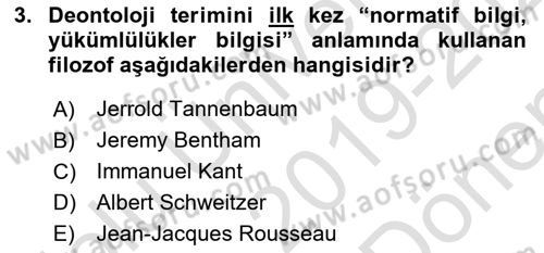 Veteriner Hizmetleri Mevzuatı ve Etik Dersi 2019 - 2020 Yılı (Final) Dönem Sonu Sınav Soruları 3. Soru