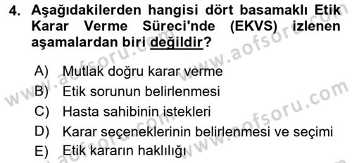 Veteriner Hizmetleri Mevzuatı ve Etik Dersi 2019 - 2020 Yılı (Final) Dönem Sonu Sınav Soruları 4. Soru