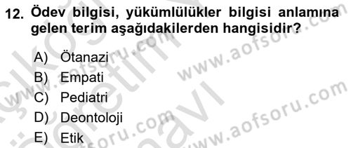 Veteriner Hizmetleri Mevzuatı ve Etik Dersi 2020 - 2021 Yılı Yaz Okulu Sınav Soruları 12. Soru