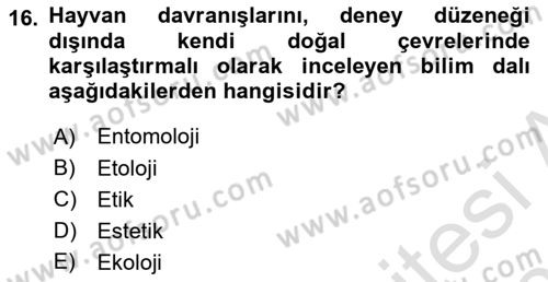 Veteriner Hizmetleri Mevzuatı ve Etik Dersi 2020 - 2021 Yılı Yaz Okulu Sınav Soruları 16. Soru