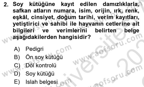 Veteriner Hizmetleri Mevzuatı ve Etik Dersi 2020 - 2021 Yılı Yaz Okulu Sınav Soruları 2. Soru