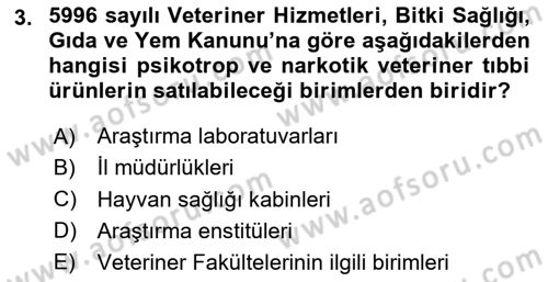 Veteriner Hizmetleri Mevzuatı ve Etik Dersi 2020 - 2021 Yılı Yaz Okulu Sınav Soruları 3. Soru