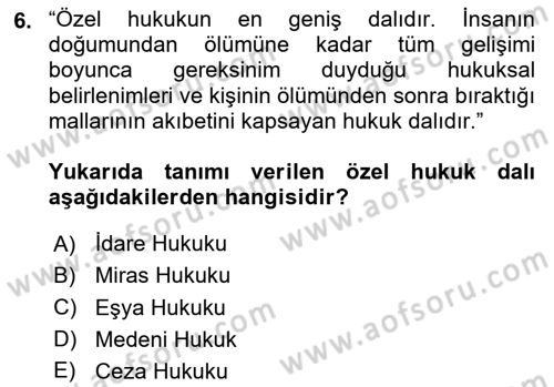 Veteriner Hizmetleri Mevzuatı ve Etik Dersi 2020 - 2021 Yılı Yaz Okulu Sınav Soruları 6. Soru