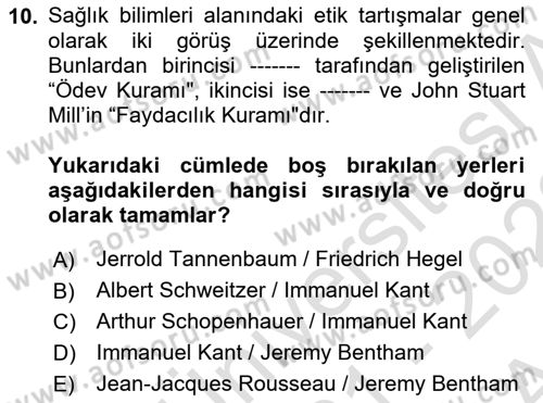 Veteriner Hizmetleri Mevzuatı ve Etik Dersi 2021 - 2022 Yılı (Vize) Ara Sınav Soruları 10. Soru