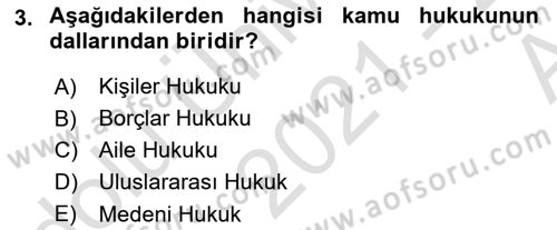 Veteriner Hizmetleri Mevzuatı ve Etik Dersi 2021 - 2022 Yılı (Vize) Ara Sınav Soruları 3. Soru