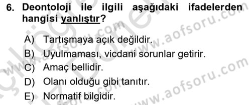 Veteriner Hizmetleri Mevzuatı ve Etik Dersi 2021 - 2022 Yılı (Vize) Ara Sınav Soruları 6. Soru