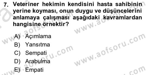 Veteriner Hizmetleri Mevzuatı ve Etik Dersi 2021 - 2022 Yılı (Vize) Ara Sınav Soruları 7. Soru