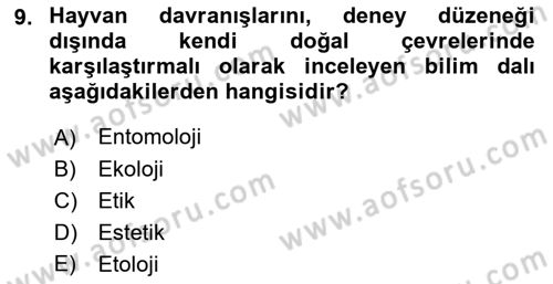 Veteriner Hizmetleri Mevzuatı ve Etik Dersi 2021 - 2022 Yılı (Vize) Ara Sınav Soruları 9. Soru