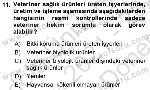 Veteriner Hizmetleri Mevzuatı ve Etik Dersi 2021 - 2022 Yılı (Final) Dönem Sonu Sınav Soruları 11. Soru