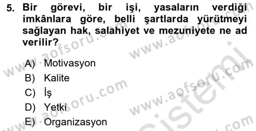 Veteriner Hizmetleri Mevzuatı ve Etik Dersi 2021 - 2022 Yılı (Final) Dönem Sonu Sınav Soruları 5. Soru
